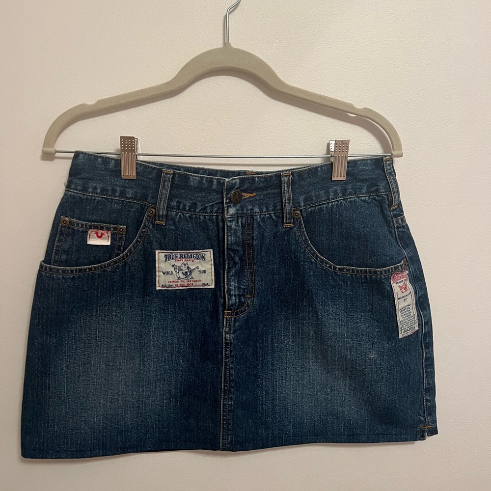 Upcycled TRUE RELIGION denim skirt